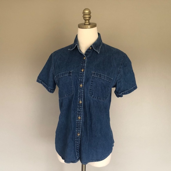 Eddie Bauer Small Petite Blue Jen Shirt Button Down Short Sleeves - Picture 4 of 10